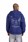 Sırt Desenli Oversize Fermuarlı Kapüşonlu Sweatshirt