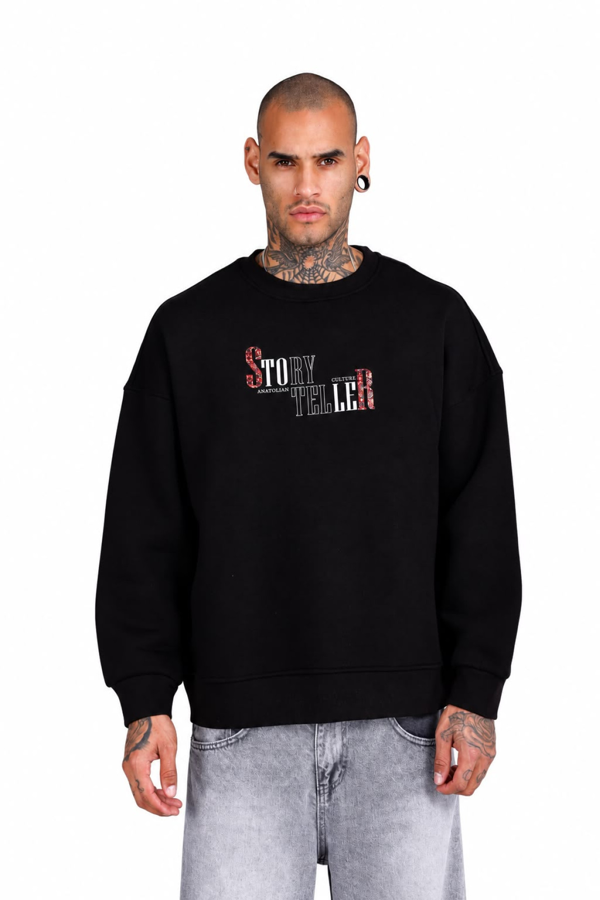 Ön ve Arka Baskılı Oversize Erkek Sweatshirt