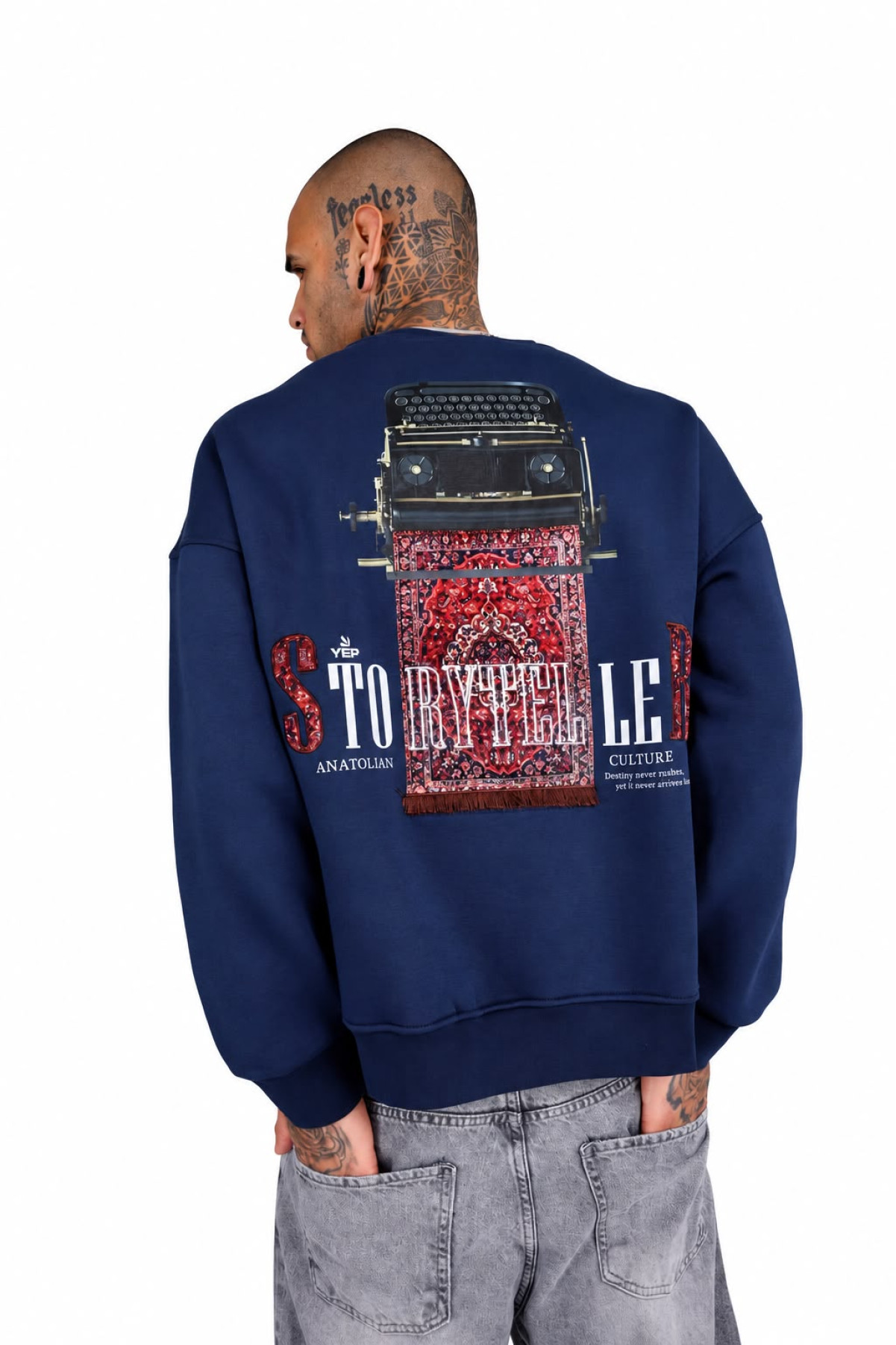 Ön ve Arka Baskılı Oversize Erkek Sweatshirt