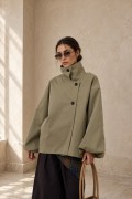 Dik Yaka Asimetrik Düğmeli Oversize Ceket