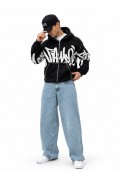 Grafiti Baskılı Kapüşonlu Fermuarlı Sweatshirt