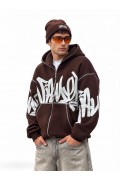Grafiti Baskılı Kapüşonlu Fermuarlı Sweatshirt