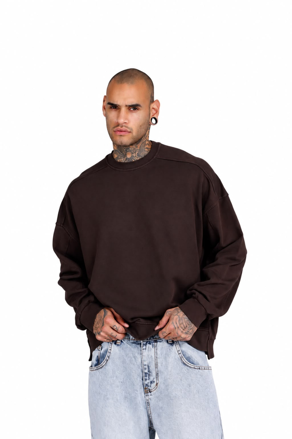 Dikiş Detaylı Bisiklet Yaka Oversize Erkek Sweatshirt