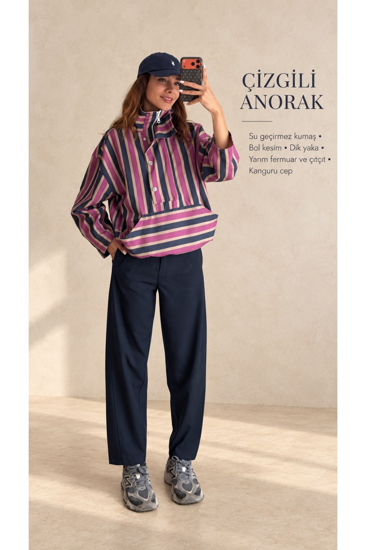 Çizgili Anorak Yağmurluk