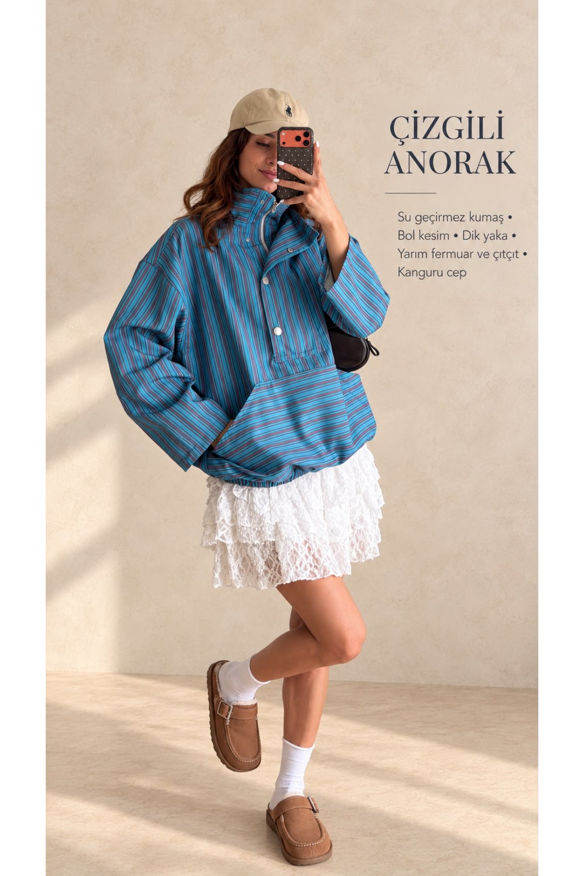 Çizgili Anorak Yağmurluk