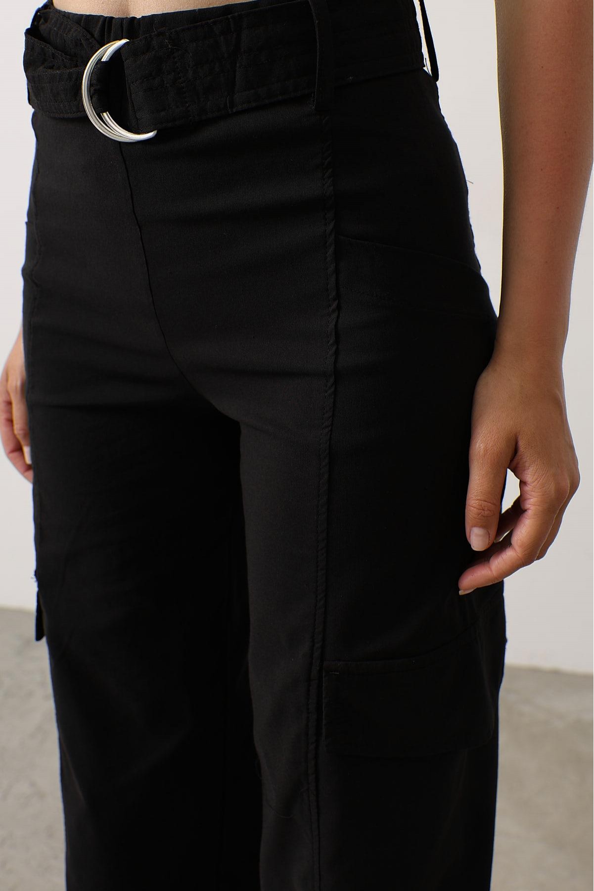 Kemerli Cargo Pantolon - Siyah