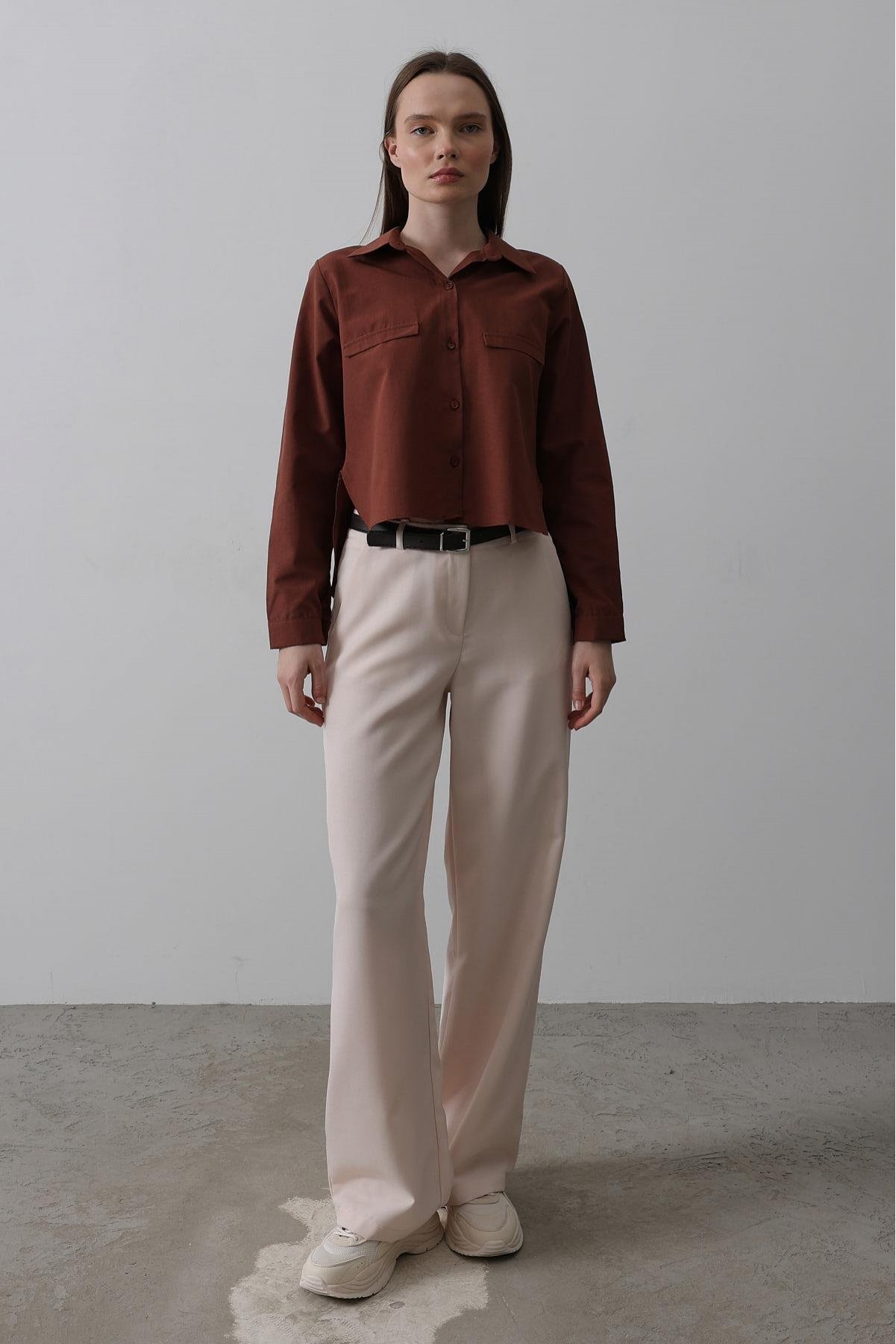 Kemerli Palazzo Pantolon - Pudra