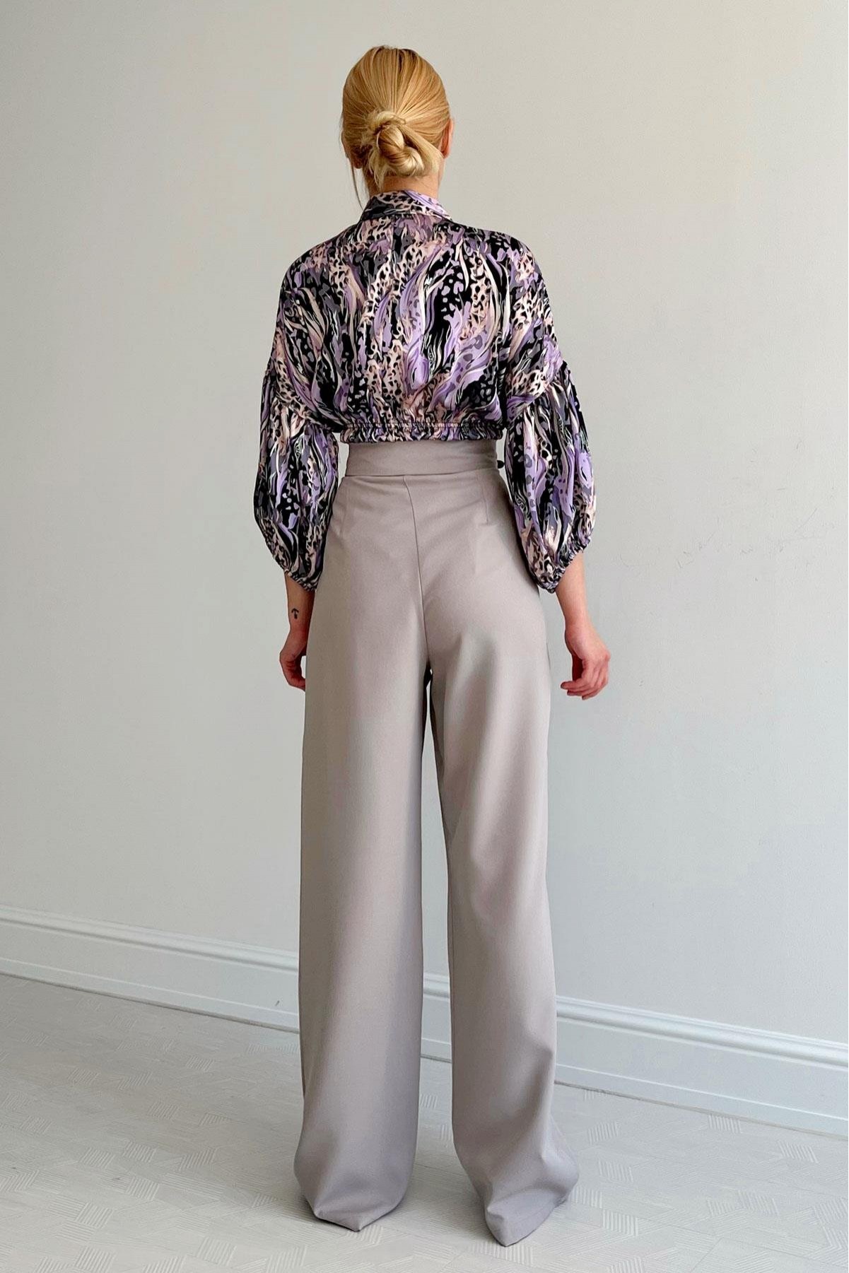 * Beli lastikli saten gömlek - Lila