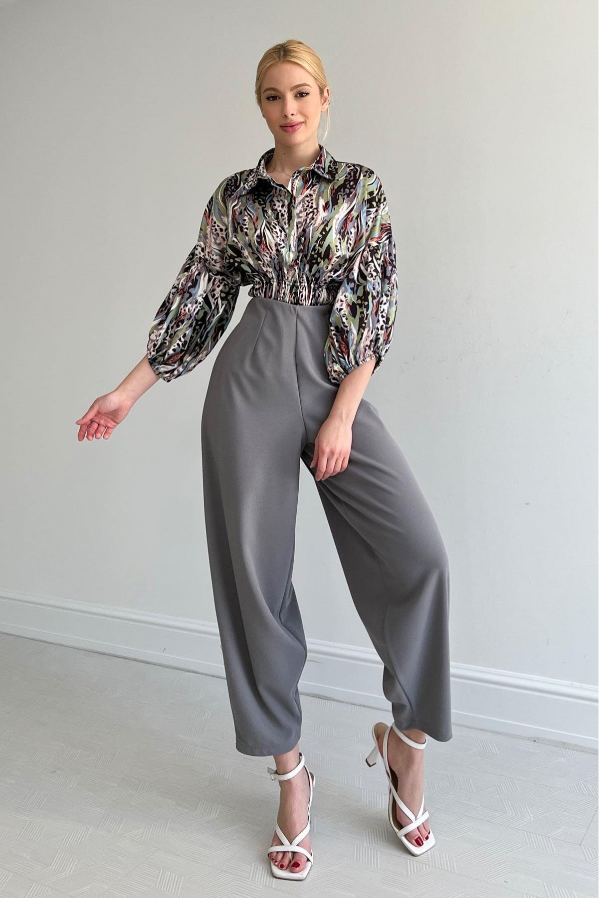 * Beli lastikli saten gömlek - Yeşil