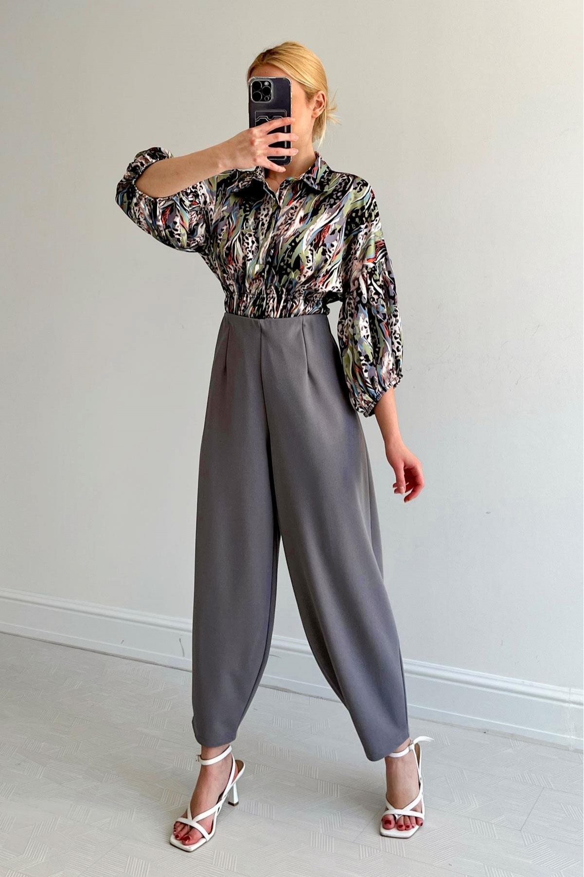 * Beli lastikli saten gömlek - Yeşil