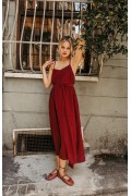 Askılı Basic Uzun Elbise - Açık Bordo