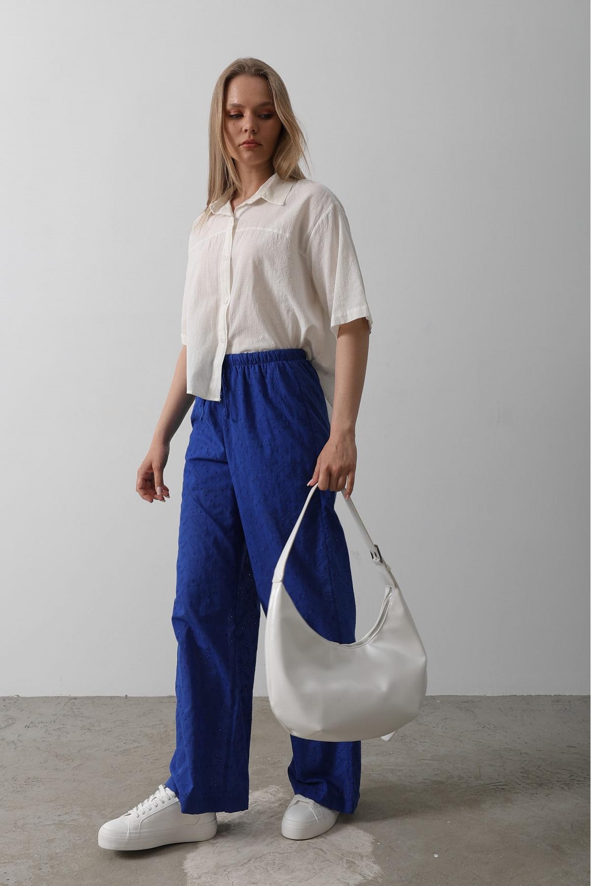 Beli Bağlamalı Brode Pantolon - Saks