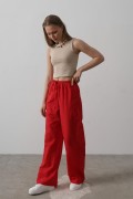Beli Bağlamalı Brode Pantolon - Kırmızı