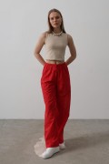 Beli Bağlamalı Brode Pantolon - Kırmızı