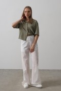 Beli Bağlamalı Brode Pantolon - Beyaz