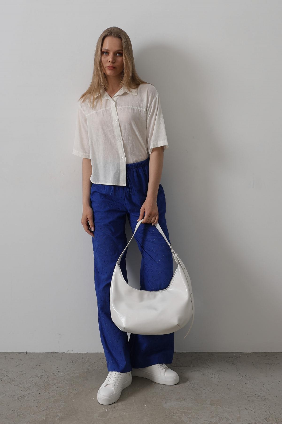 Beli Bağlamalı Brode Pantolon - Saks