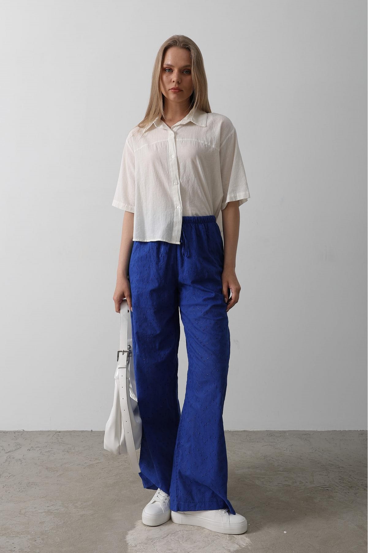 Beli Bağlamalı Brode Pantolon - Saks