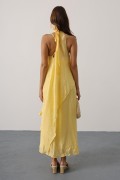Asimetrik Bağlamalı Uzun Bohem Elbise - Sarı