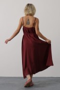 Askılı Basic Uzun Elbise - Bordo