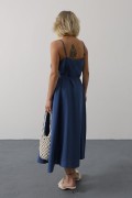 Askılı Basic Uzun Elbise - İndigo