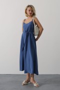 Askılı Basic Uzun Elbise - İndigo