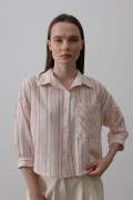 Çizgili Kısa Gömlek - Bej Pembe