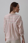Çizgili Kısa Gömlek - Bej Pembe