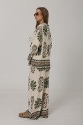 Desenli Kolları Volanlı Pantolon Takım - Haki