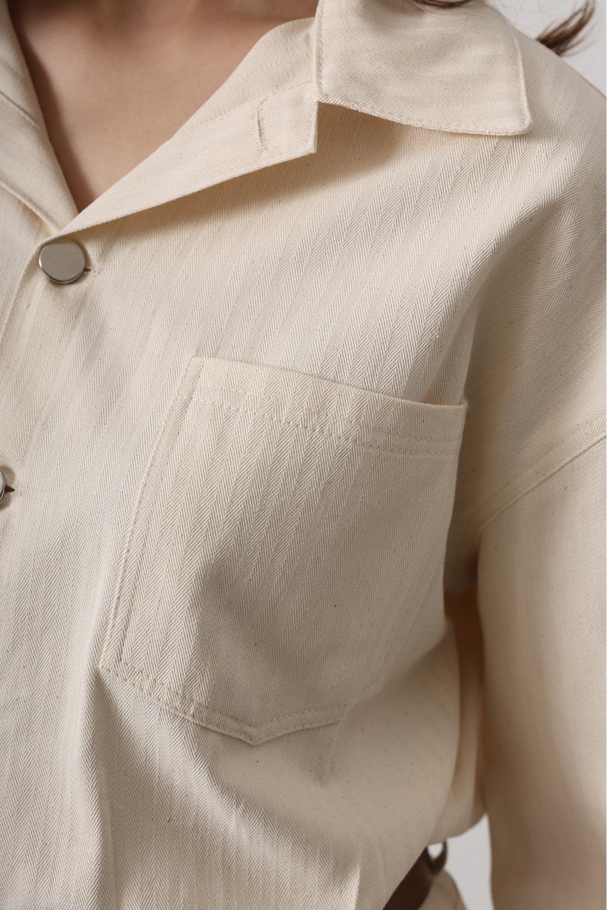 Kemer Detaylı Balıksırtı Gömlek Elbise - Natür