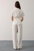 Kuşaklı Cep Detaylı Pantolon Takım - Beyaz