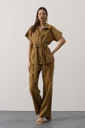 Kuşaklı Cep Detaylı Pantolon Takım - Yağ Yeşili