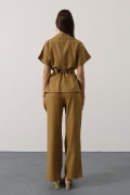 Kuşaklı Cep Detaylı Pantolon Takım - Yağ Yeşili