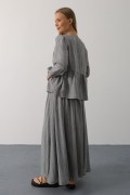 Önü Bağlamalı Etekli Takım - Gri