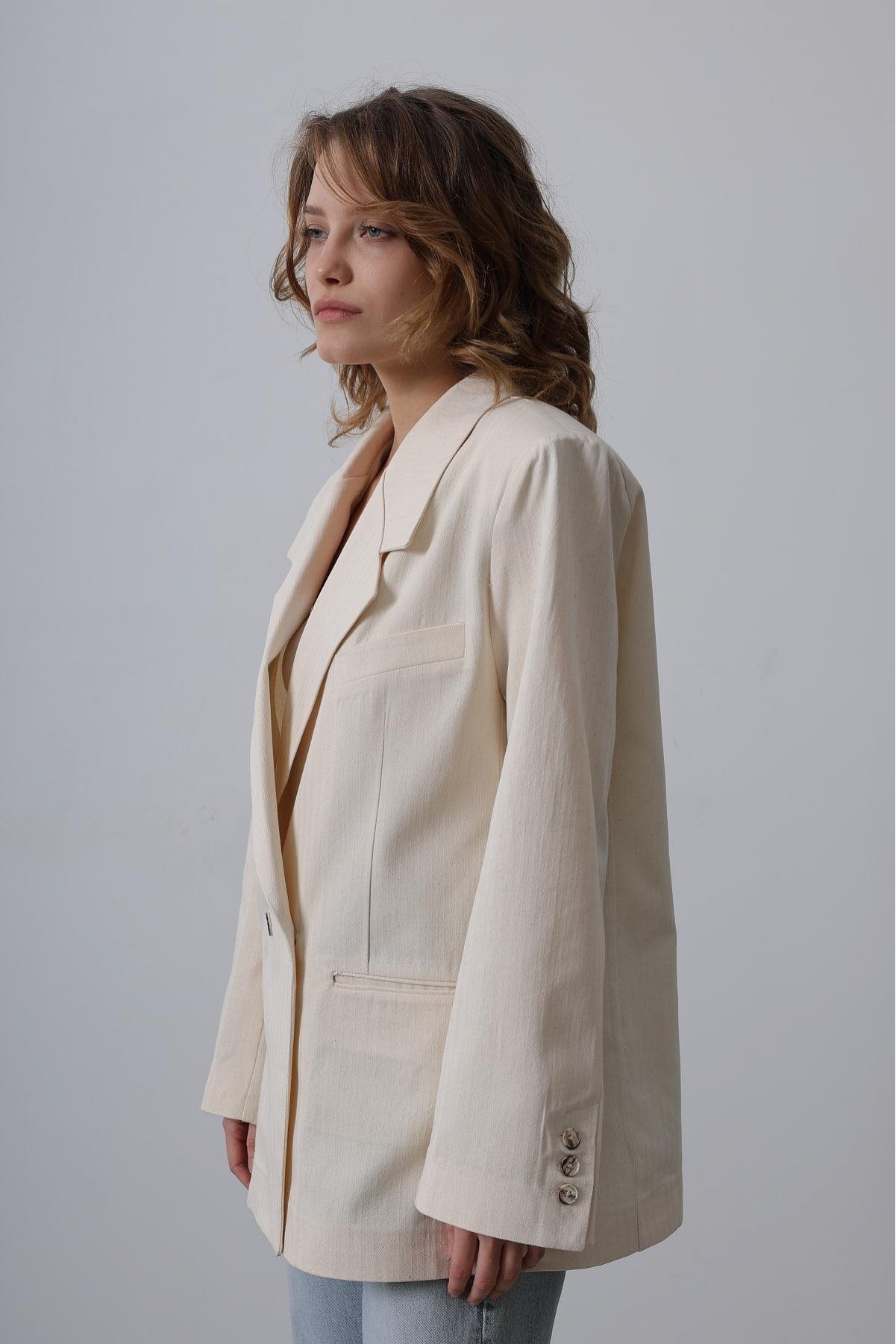 Oversize Blazer Ceket - Natür