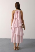 Yaka Detaylı Kat Kat Elbise - Pembe