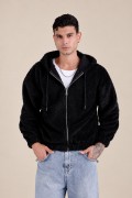 Kapüşonlu Fermuarlı Peluş Ceket