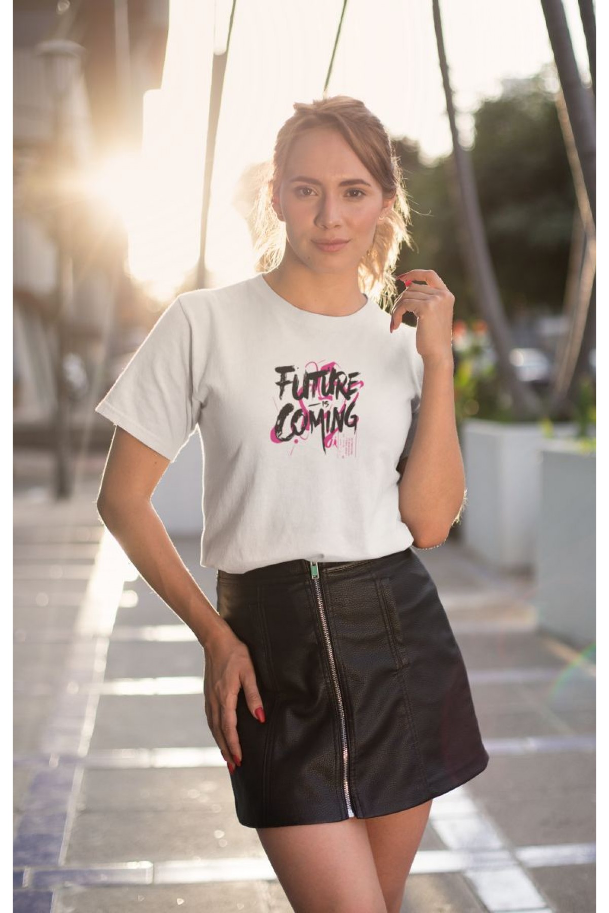 Kadın Özel Baskılı Modern Fit %100 Pamuk Bisiklet Yaka T-Shirt