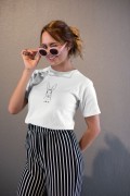 Kadın Özel Baskılı Modern Fit %100 Pamuk Bisiklet Yaka T-Shirt