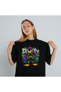 Daffy Duck Graffiti Baskılı Unisex Siyah Tişört - 24/1 Penye Pamuklu