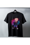 Porky Pig Graffiti Baskılı Unisex Siyah Oversize Tişört - 24/1 Penye