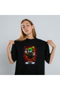 Marvin the Martian Graffiti Baskılı Unisex Siyah Tişört - 24/1 Penye Pamuklu