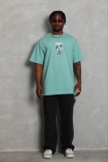 Erkek Baskılı T-Shirt Kısa Kol Bisiklet Yaka Regular Fit Tişört - Mint Yeşili