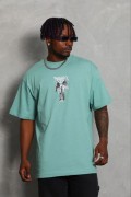 Erkek Baskılı T-Shirt Kısa Kol Bisiklet Yaka Regular Fit Tişört - Mint Yeşili