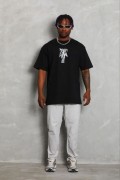 Erkek Baskılı T-Shirt Kısa Kol Bisiklet Yaka Regular Fit Tişört - Siyah