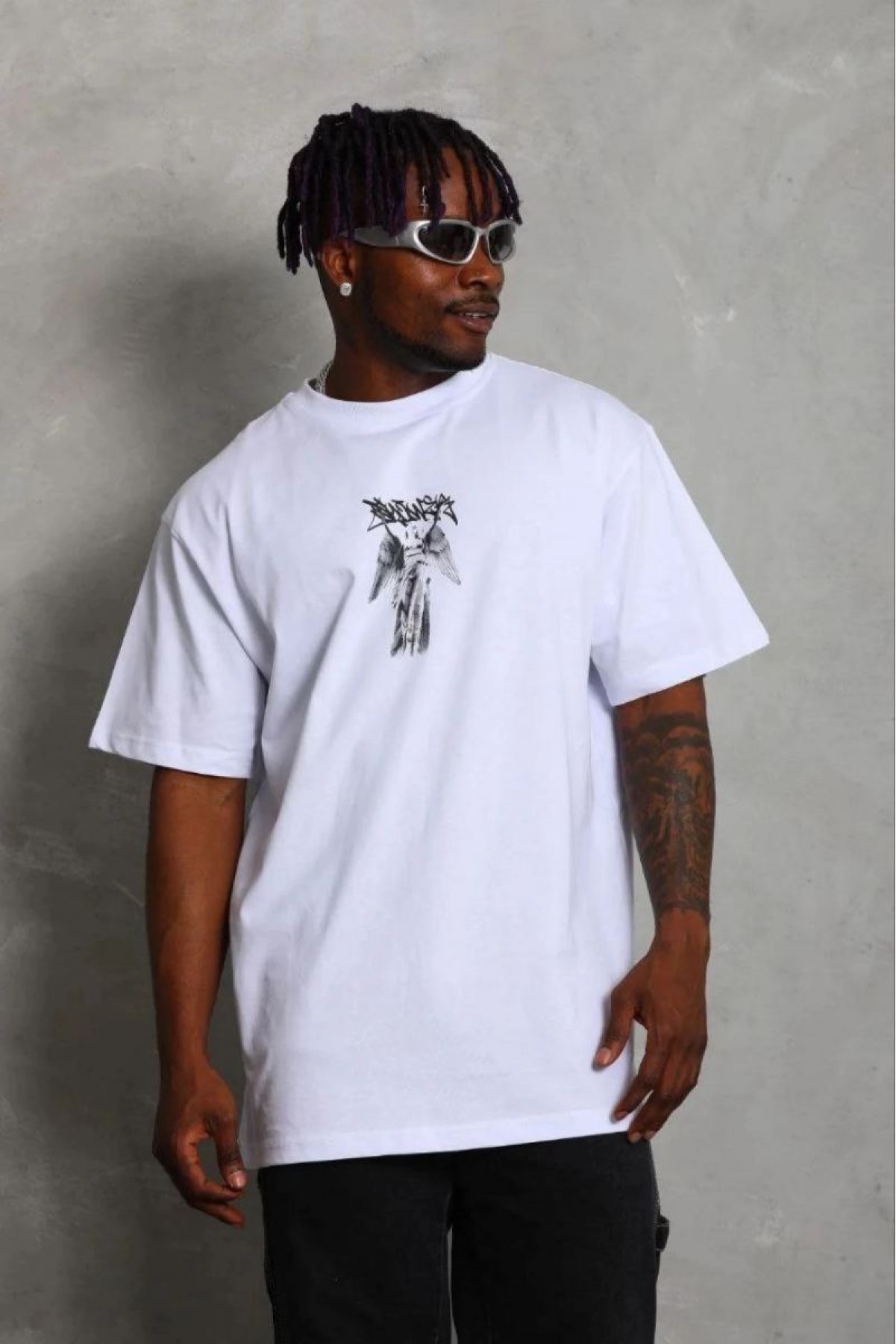 Erkek Baskılı T-Shirt Kısa Kol Bisiklet Yaka Regular Fit Tişört - Beyaz