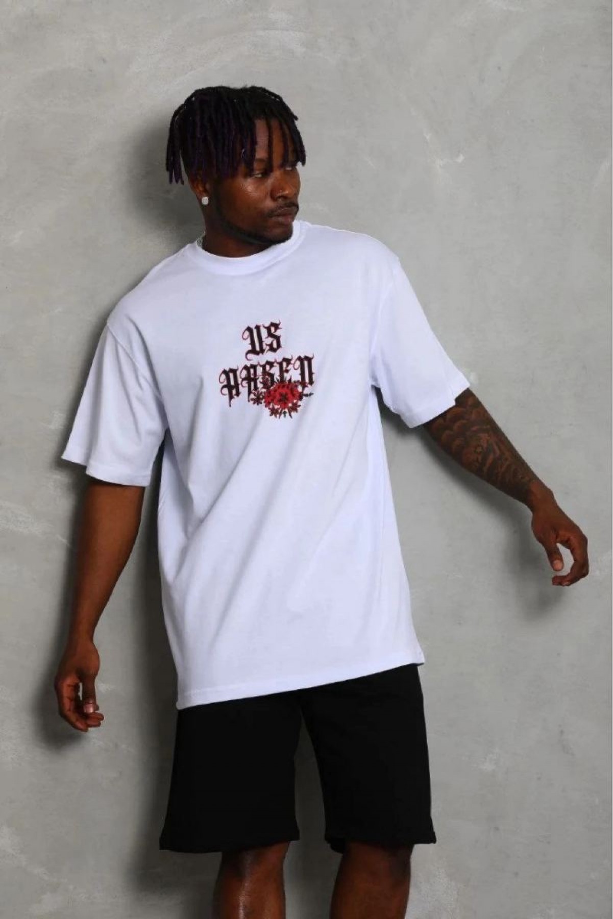 Erkek Baskılı T-Shirt Kısa Kol Bisiklet Yaka Regular Fit Tişört - Beyaz