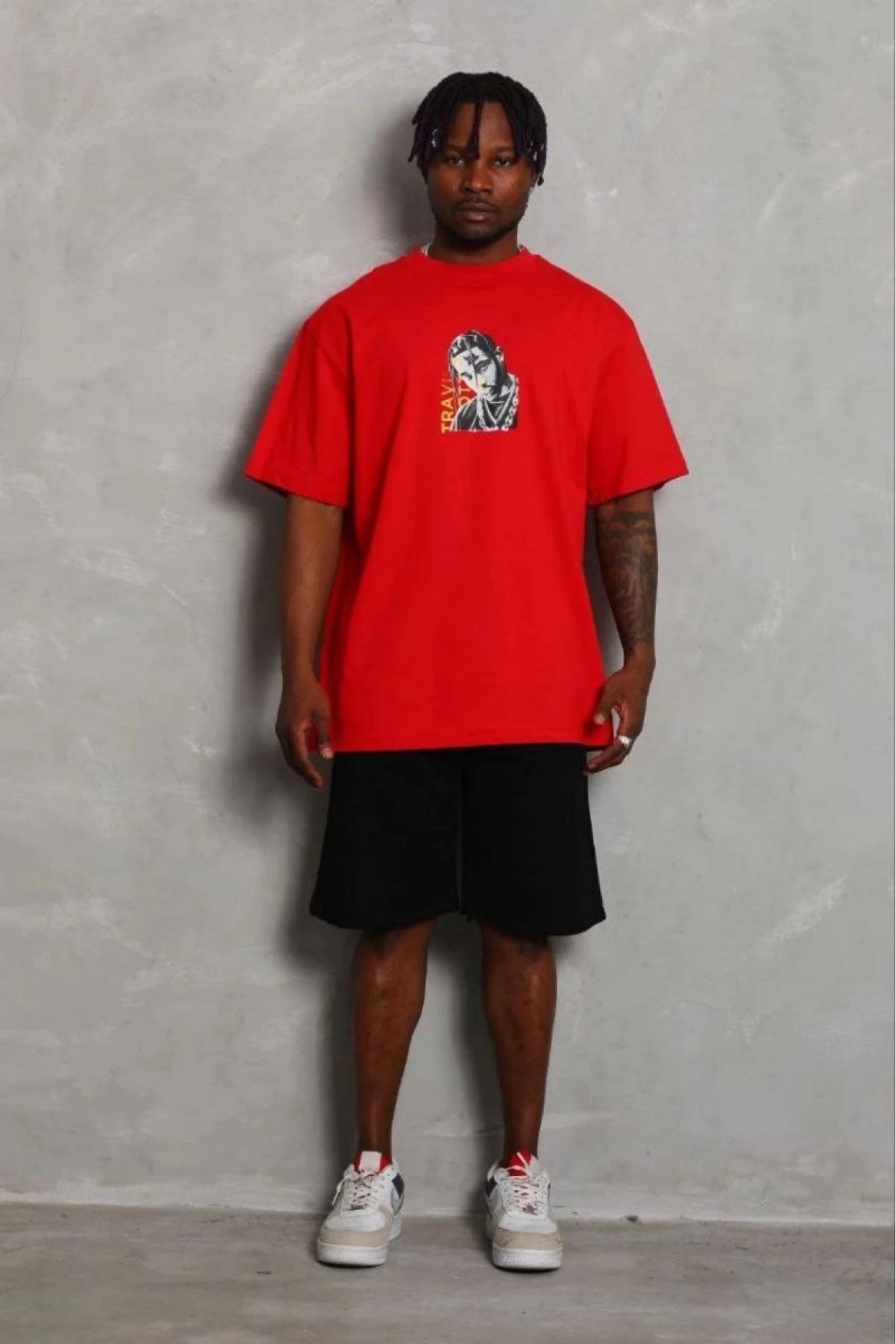Erkek Baskılı T-Shirt Kısa Kol Bisiklet Yaka Regular Fit Tişört - Kırmızı