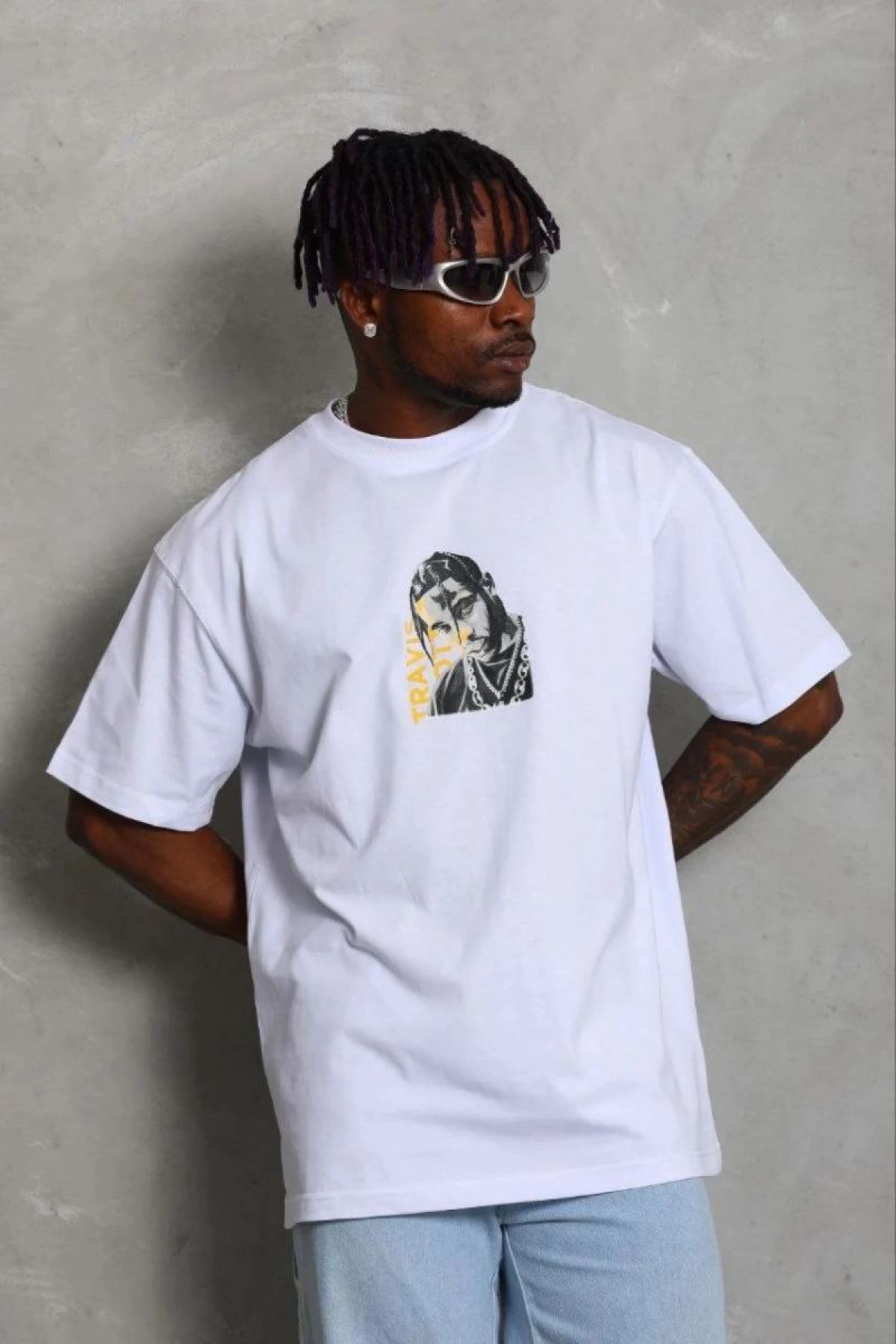 Erkek Baskılı T-Shirt Kısa Kol Bisiklet Yaka Regular Fit Tişört - Beyaz