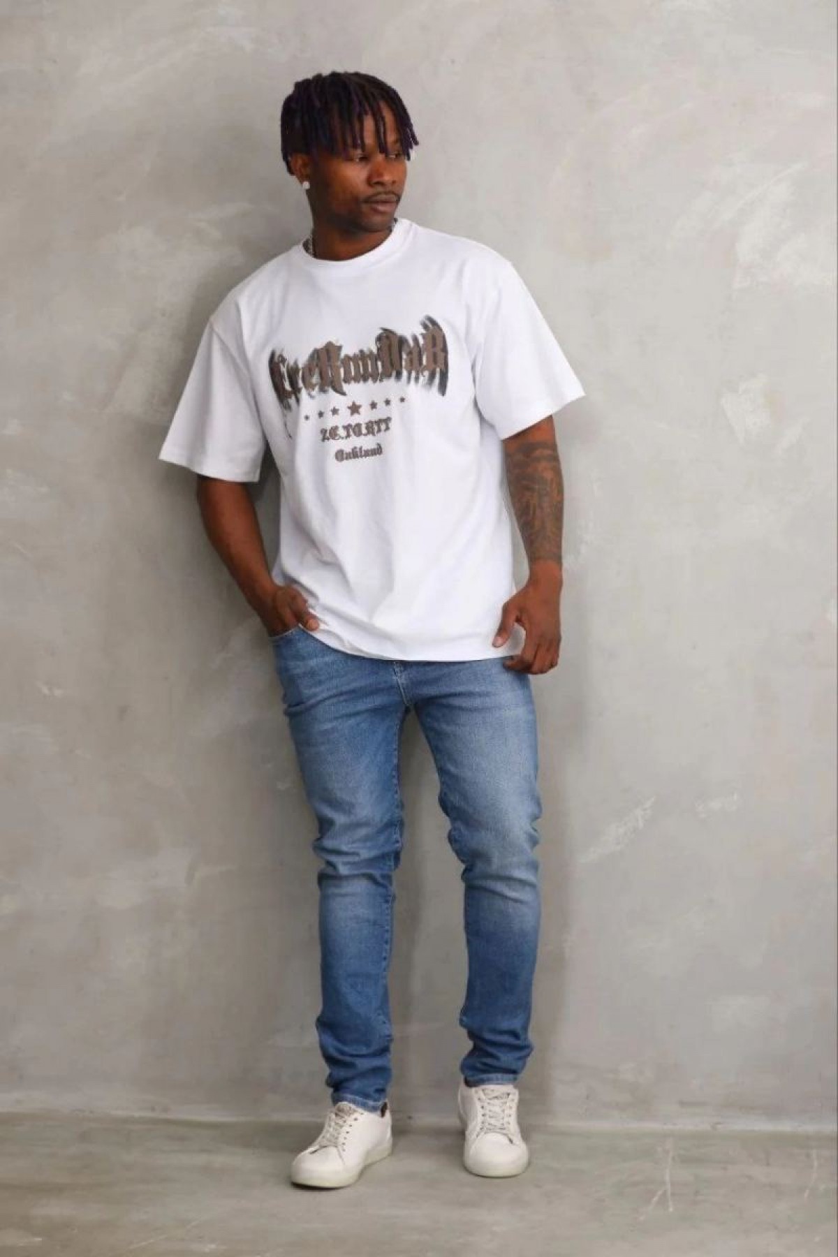 Erkek Baskılı T-Shirt Kısa Kol Bisiklet Yaka Regular Fit Tişört - Beyaz