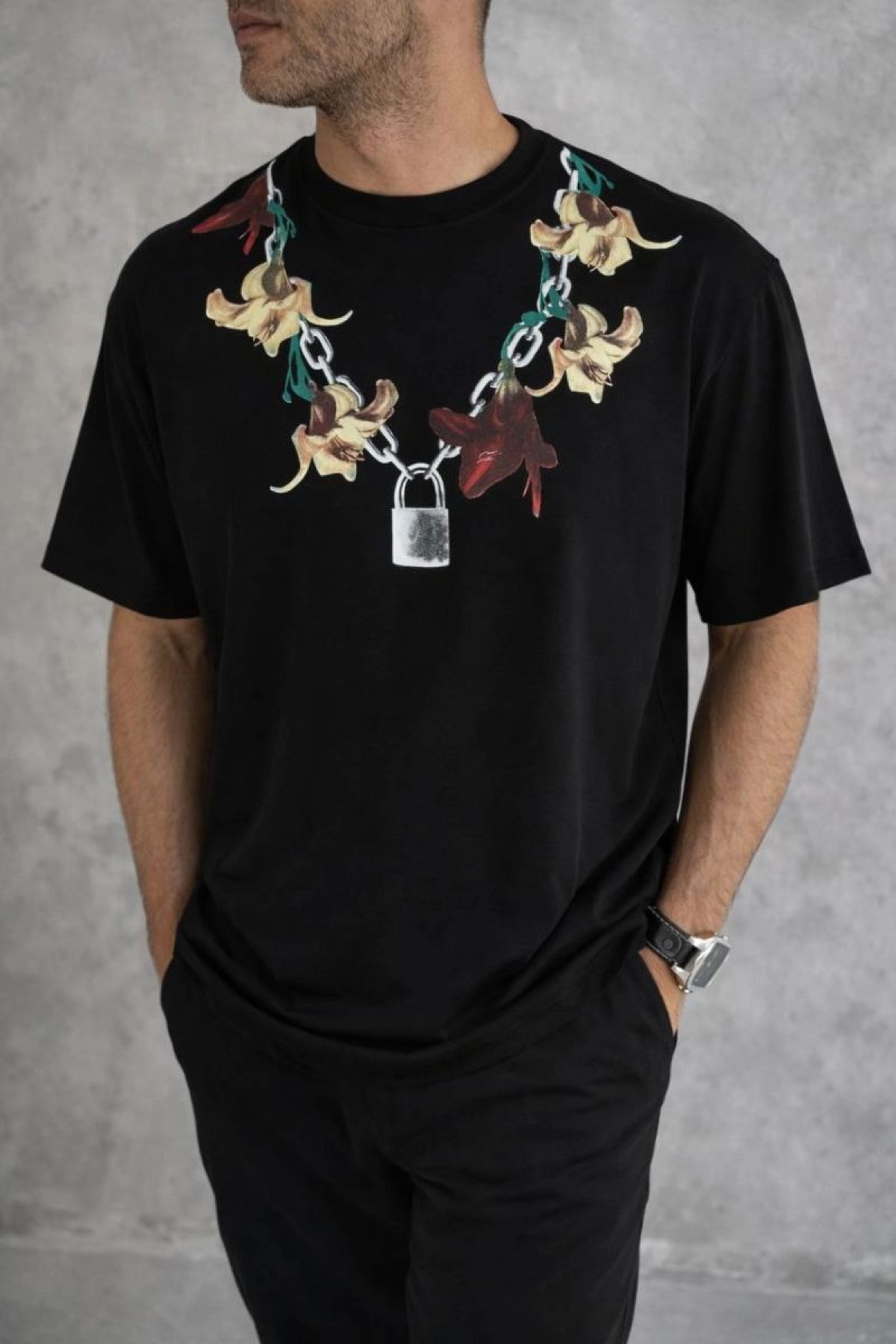 Erkek Baskılı T-Shirt Kısa Kol Bisiklet Yaka Regular Fit Rahat Tişört - Siyah